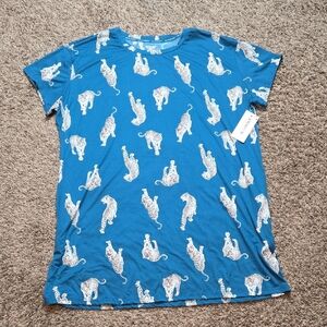 Joyspun Ladies Sleep Shirt Teal Intensity Nightgown Tiger Theme 2X - 3X Top